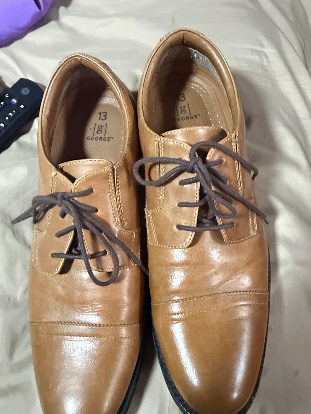 George Men's Brown Leather Lace-Up Derby Shoes